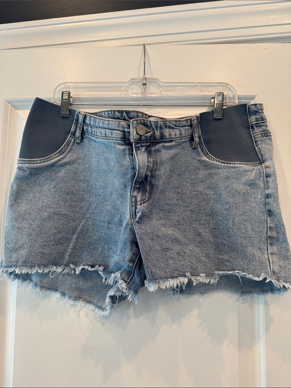 Motherhood Maternity light wash under belly denim shorts